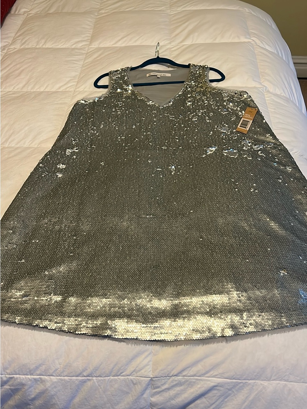 Rachel Zoe Silver Sequin V-Neck Sleeveless Shift Dress